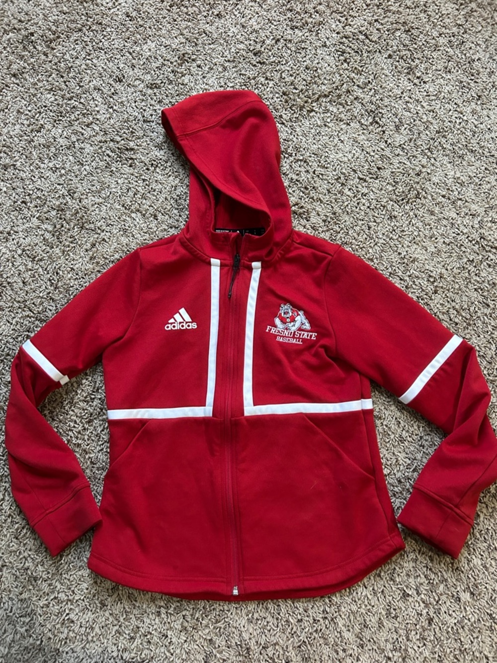 Fresno State baseball adidas Red Hooded Zip Sweatshirt with White Trim